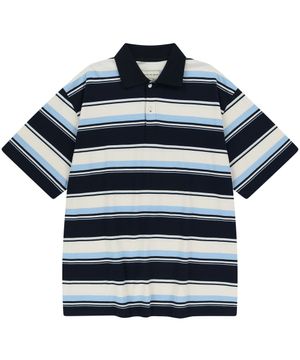 Washed stripe 1/2 polo shirt (washed navy)