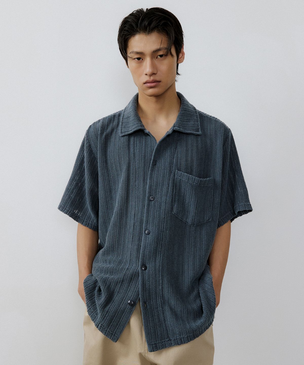 엔도어(ENDOOR) Vintage crochet 1/2 shirts (vtg navy)