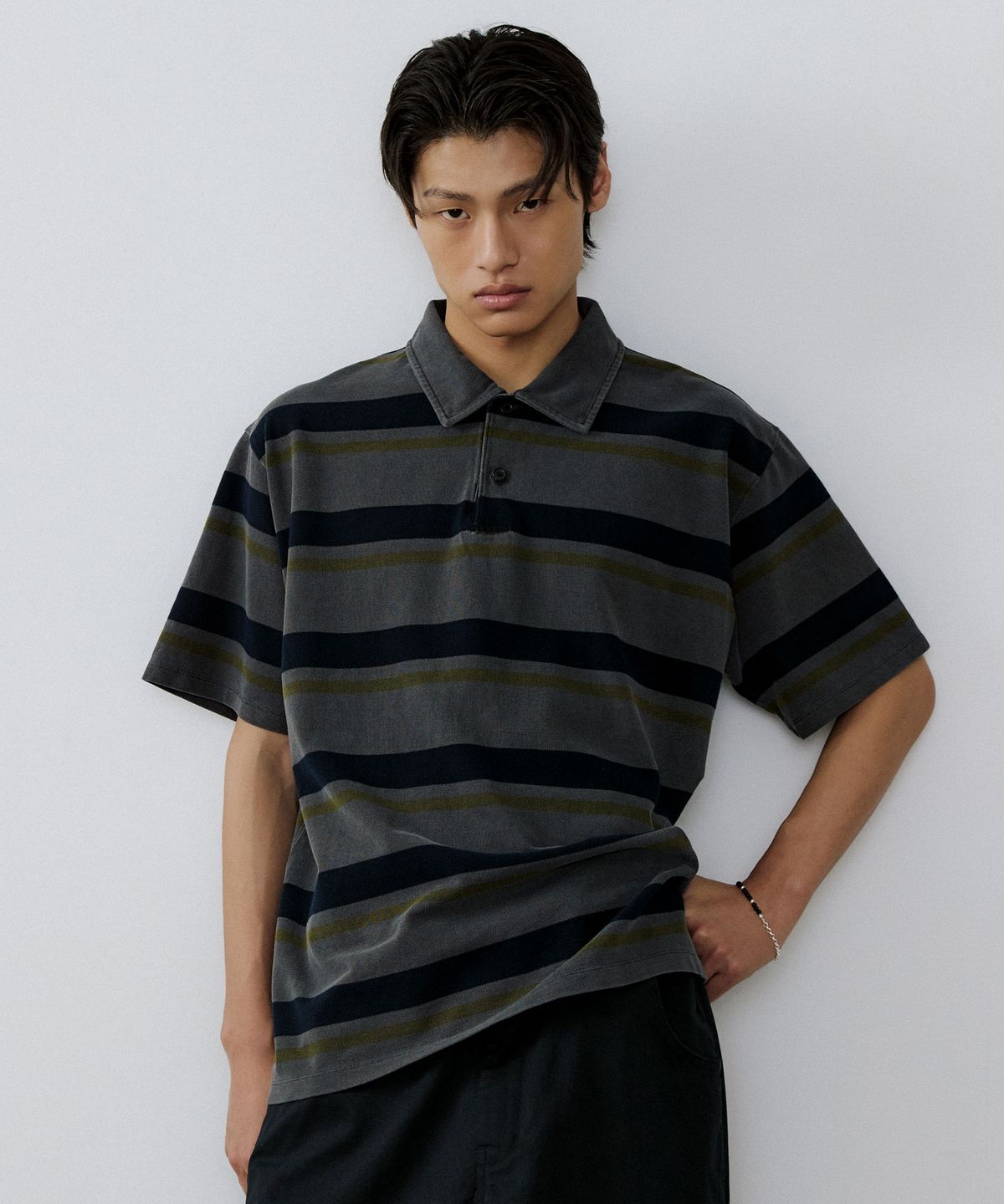 엔도어(ENDOOR) Vintage pk stripe 1/2 polo shirt (vtg gray)