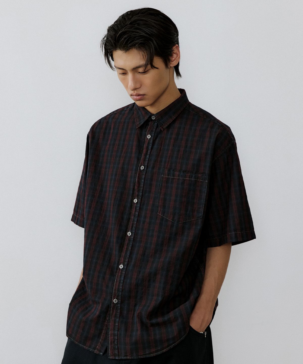 엔도어(ENDOOR) Vintage check 1/2 shirt (vtg red)