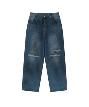 Volume dirty denim pants (indigo blue)