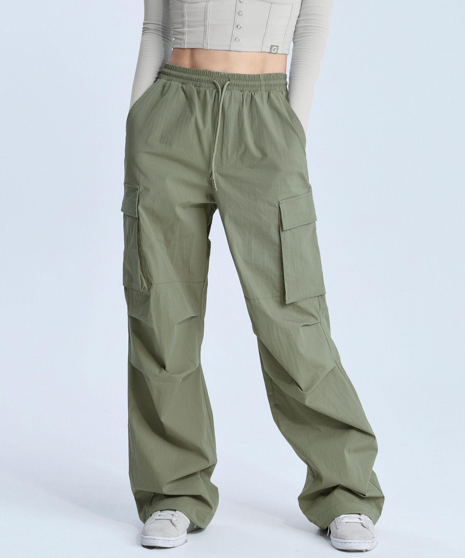 【Anyone more】Repol Pintuck Cargo Wide Long Pants Moosehill Women's-Cargo-Hiking-Pants-High-Waisted Wide Leg