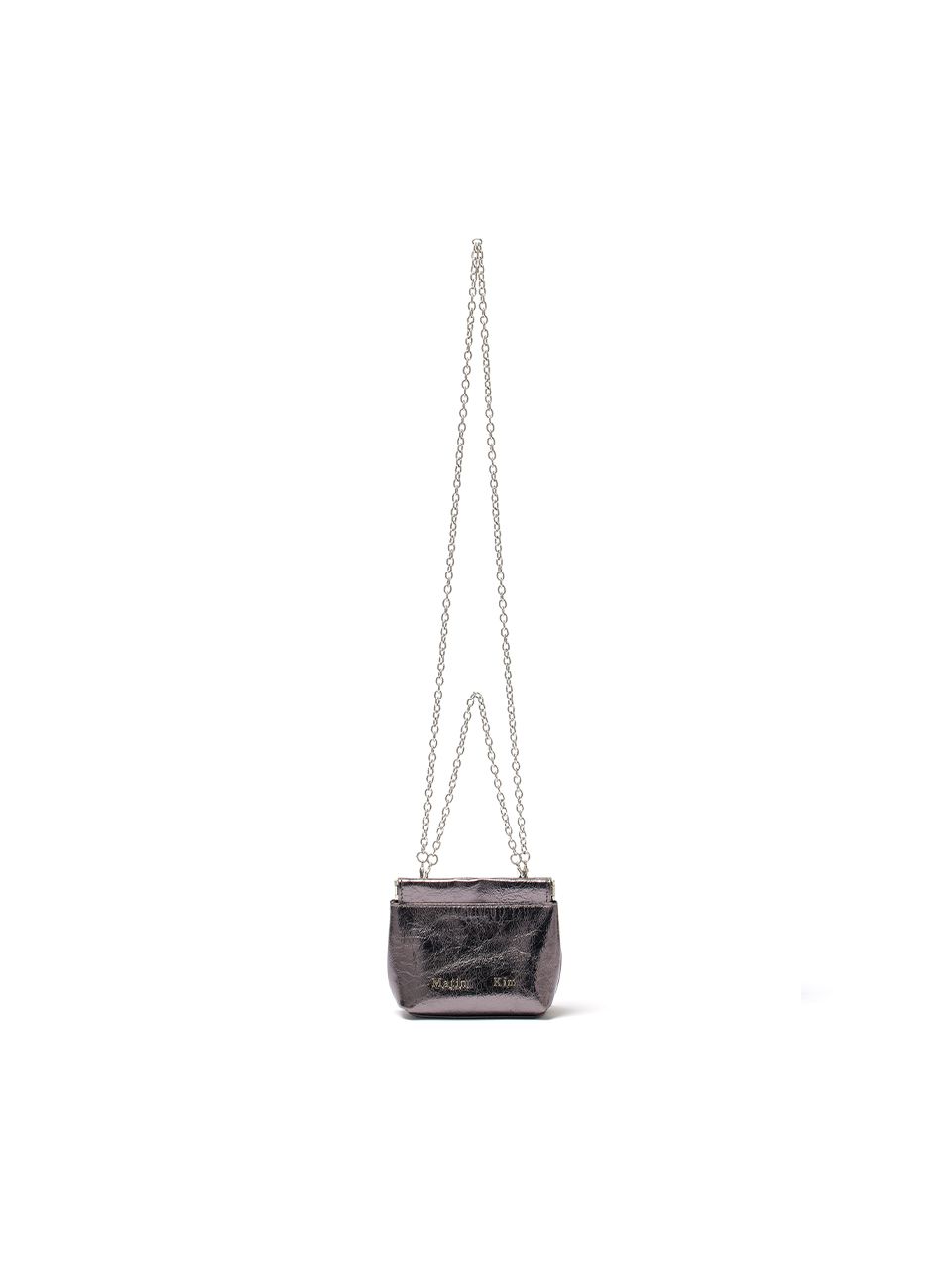 折りたたみ財布 [MATINKIM]glossy leather mini wallet bag in dark silver MUSINSA | MATIN KIM GLOSSY LEATHER MINI WALLET BAG IN DARK