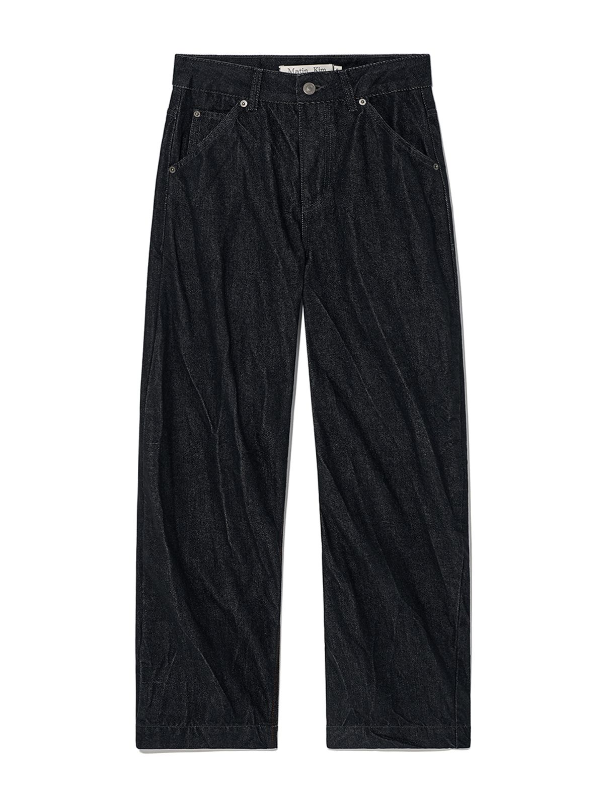 마뗑킴(MATIN KIM) STITCH POINT CRINKLE DENIM PANTS IN BLACK