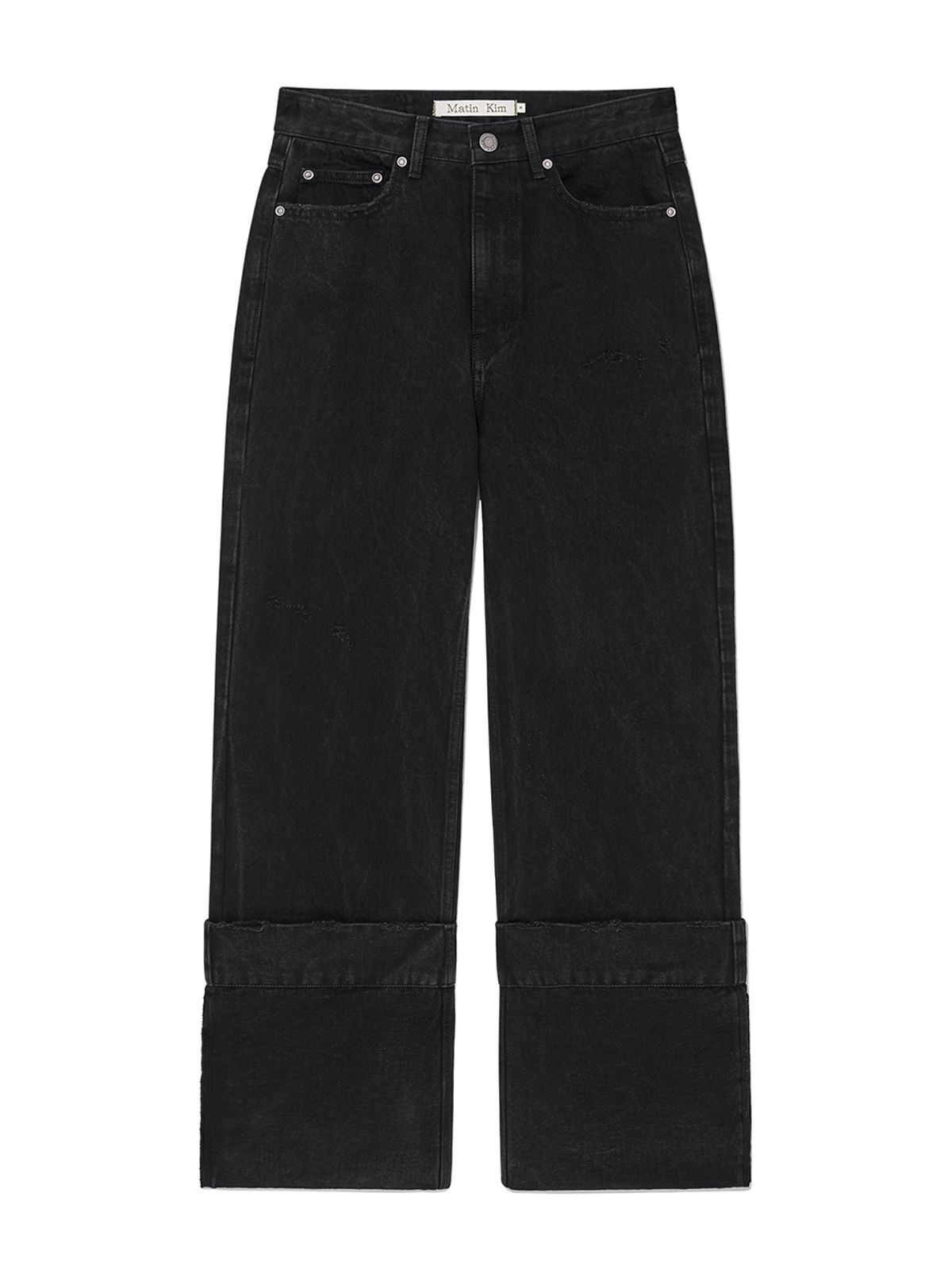 마뗑킴(MATIN KIM) DAMAGE TURN UP DENIM PANTS IN BLACK