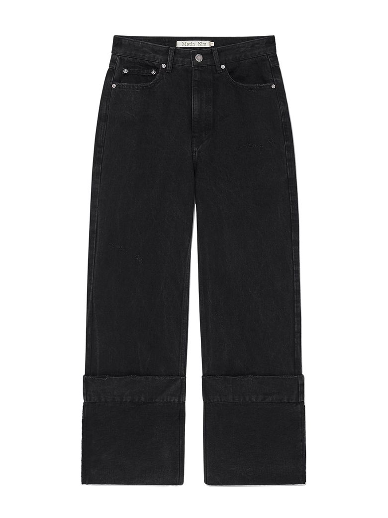 DAMAGE TURN UP DENIM PANTS IN BLACK