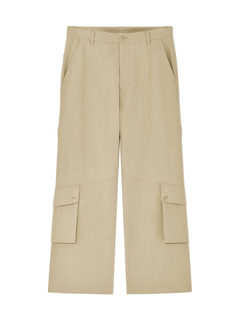 OUT POCKET COTTON CARGO PANTS FOR MEN IN DARK BEIGE