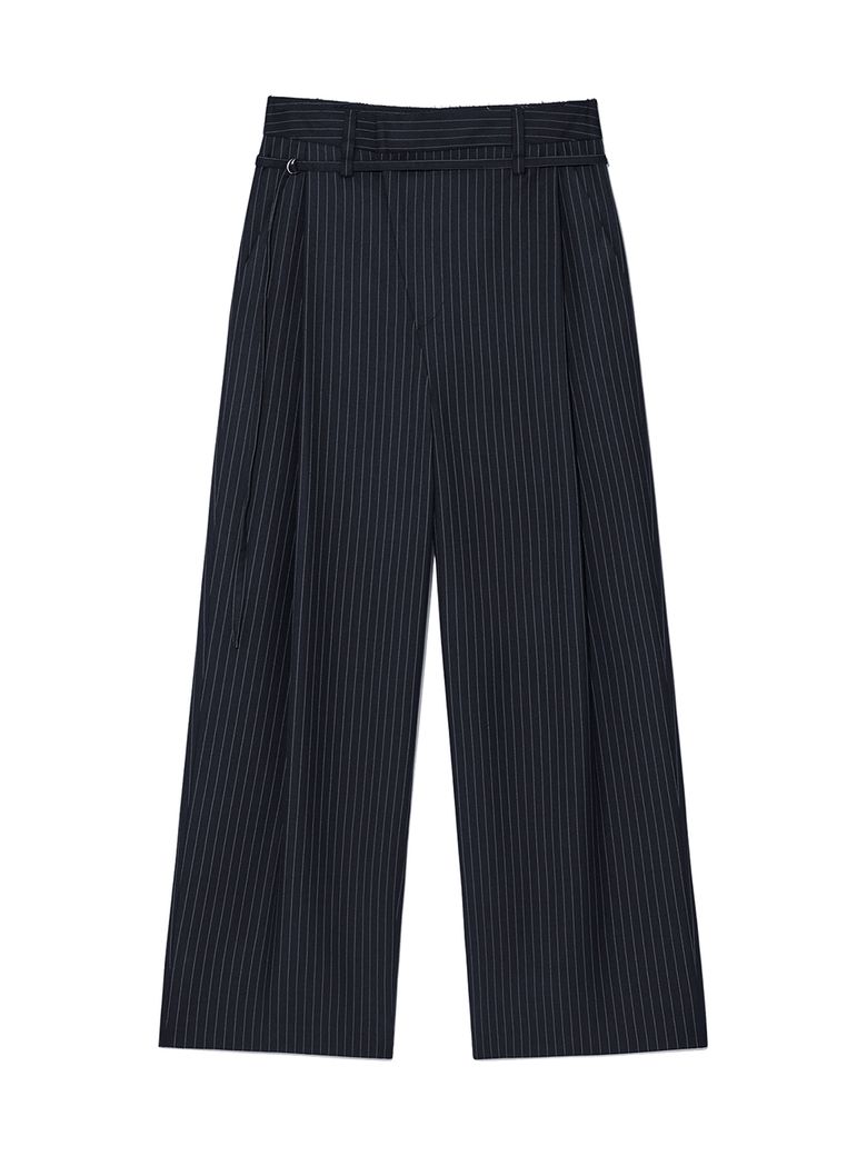 TUCK POINT STRIPE TROUSER IN DARK NAVY