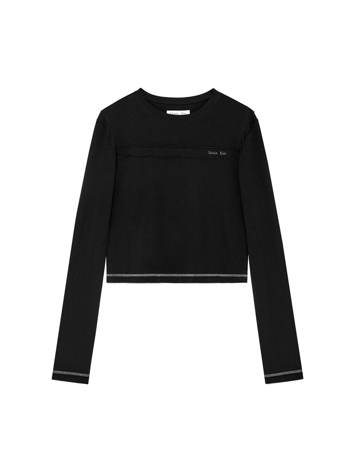 마뗑킴(MATIN KIM) CUT LINE DETAIL LONG SLEEVE LOGO TOP IN BLACK