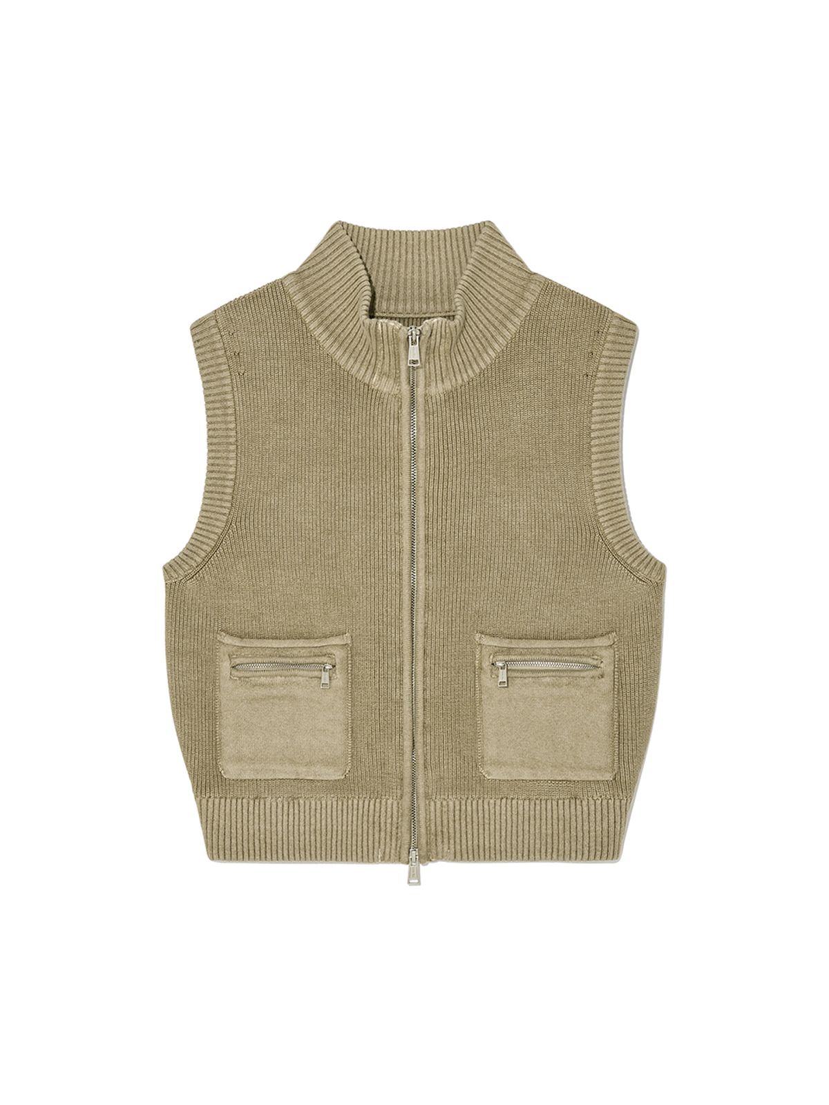마뗑킴(MATIN KIM) LOGO POINT WASHED KNIT VEST FOR WOMEN IN LIGHT KHAKI