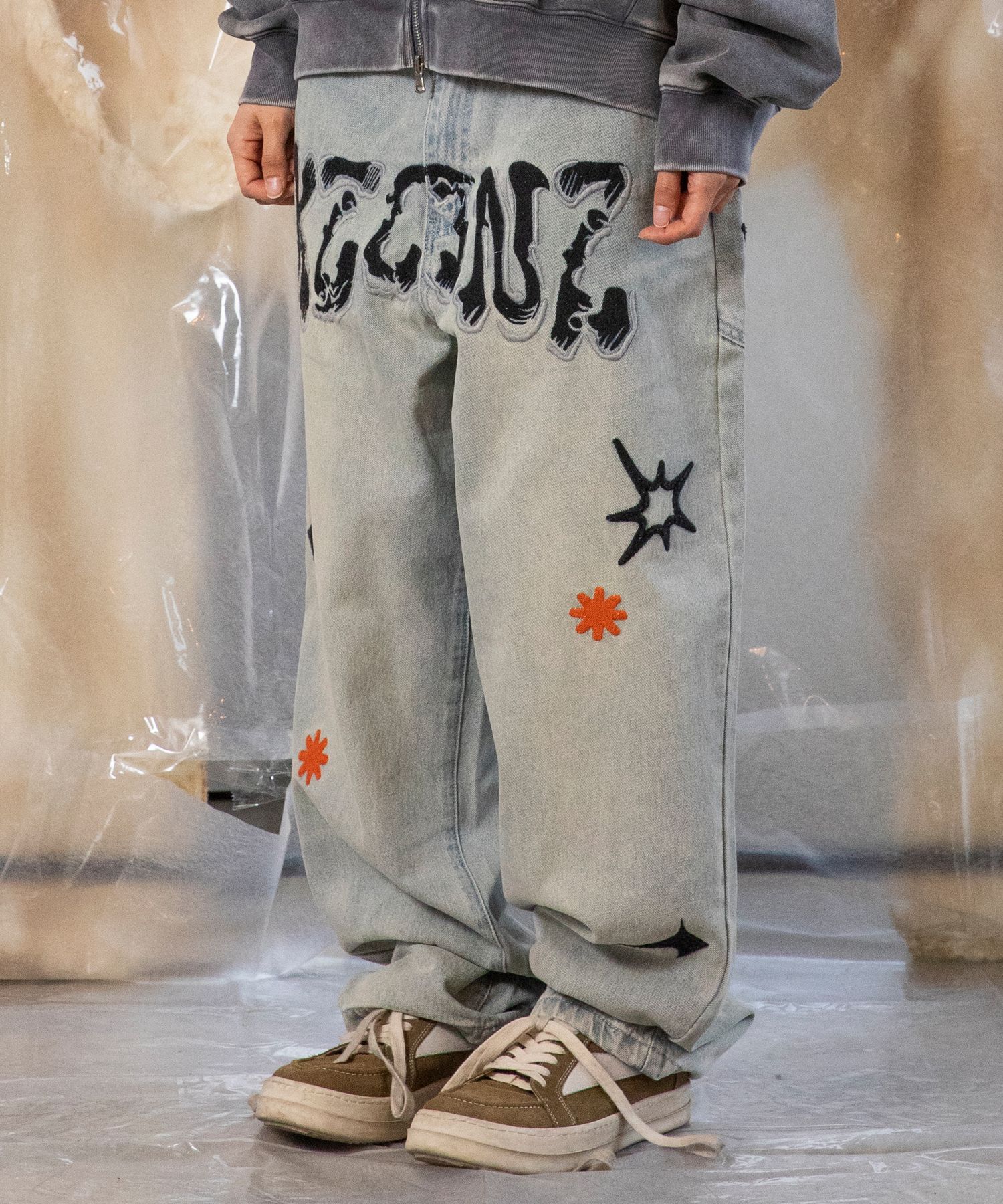 パンツ XTONZ XP242 Diper Cut-Off Denim Pants GRAY XP242BK Smoke Rise Wave Effect Straight Denim Jeans – DTLR
