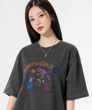 모즈월드 오버핏 피그먼트 반팔 티셔츠 챠콜