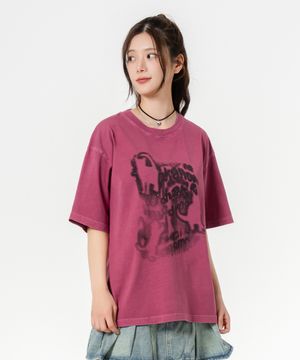 레터링캣 오버핏 피그먼트 반팔 티셔츠 핑크