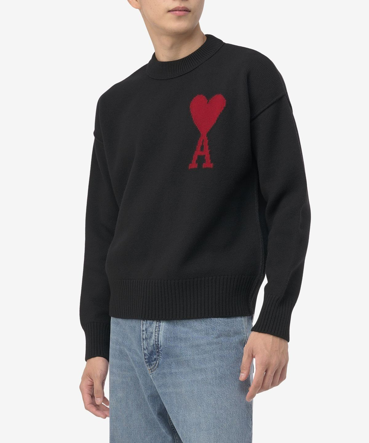★★AMI PARIS★★ Big Heart Intarsia Logo Wool Knit Black BF MUSINSA | AMI Big Heart Intarsia Logo Wool Knit - Black