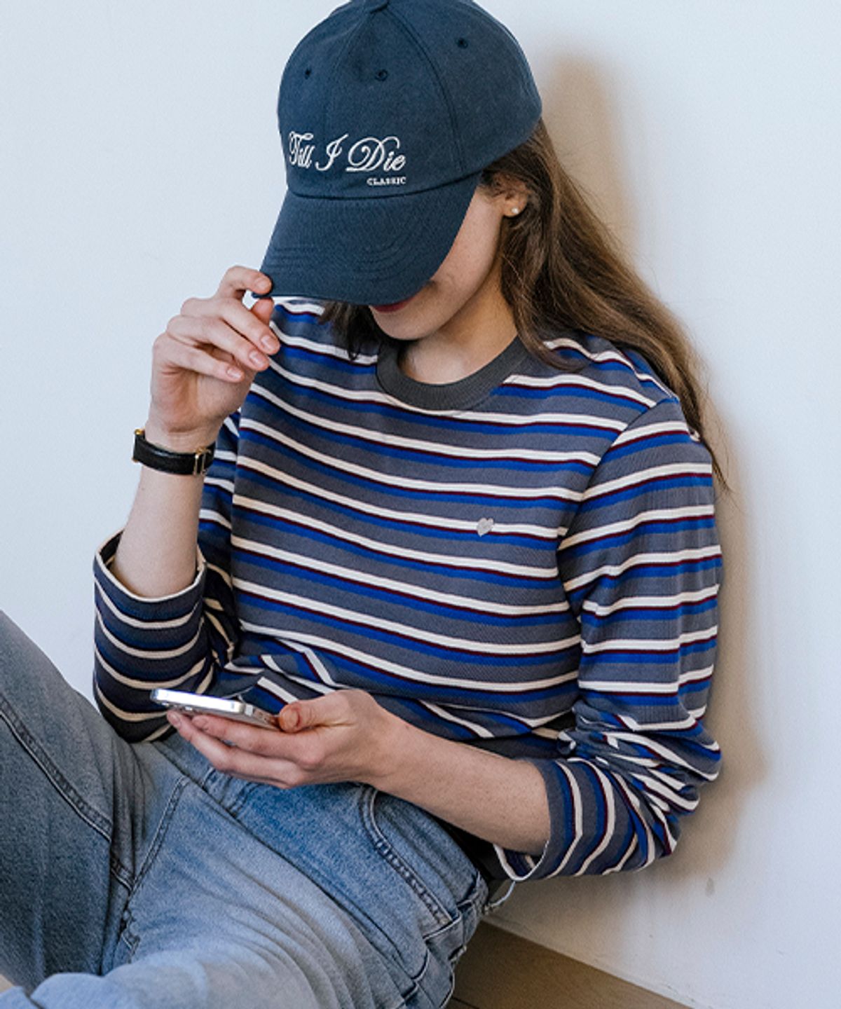틸아이다이(TILL I DIE) Mix stripe heart logo t-shirt_Blue