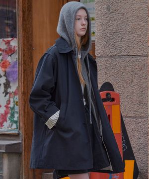 Rollup cotton half coat_Navy