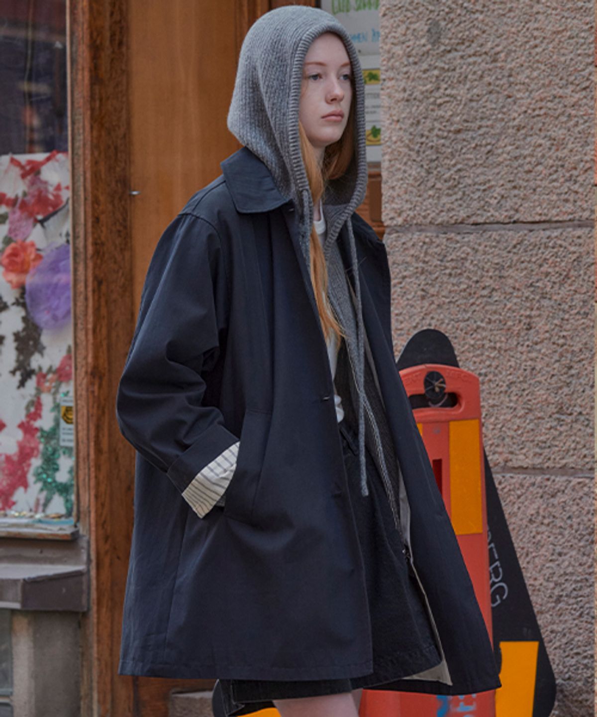 노운베러(KNOWNBETTER) Rollup cotton half coat_Navy