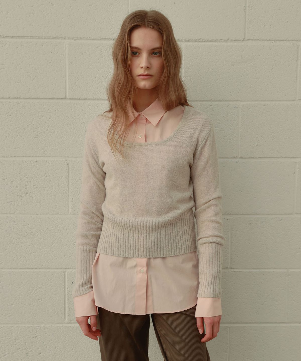 아우로(OURO) SQUARED NECK WOOL KNIT [ GRAY ]