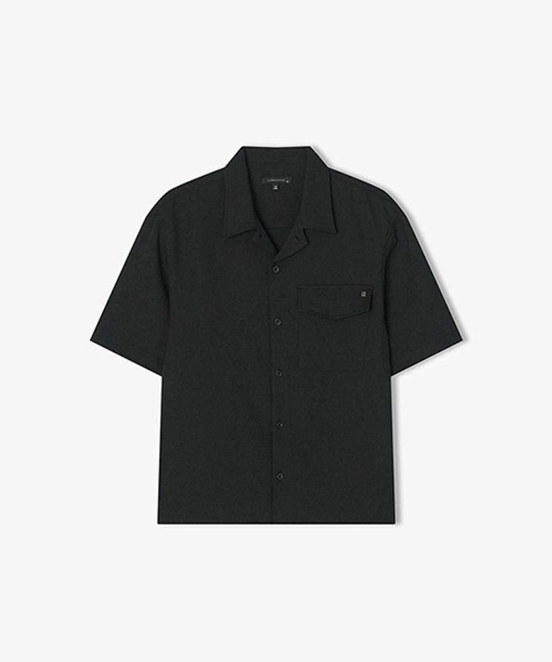 [25SS] LLM31511 블랙 와플조직 오픈카라 반팔 셔츠
