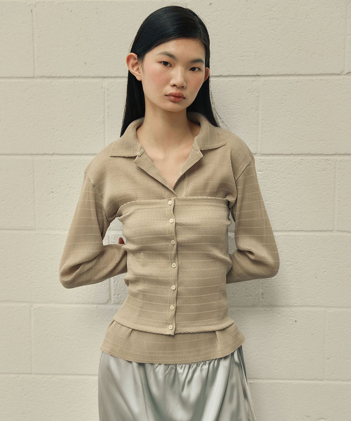 아우로(OURO) PLEATS LAYERED SHIRTS [ BEIGE ]