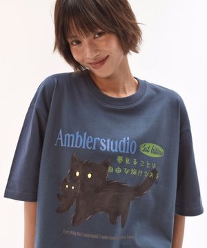 Cat biting 그래픽 반팔 티셔츠 AS1206 (네이비)