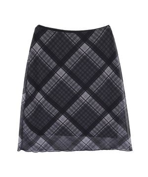 체크 미디 스커트_블랙