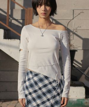 스트랩 원숄더 롱슬리브_아이보리