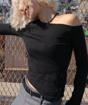 스트랩 원숄더 롱슬리브_블랙