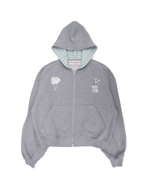 RABBIT EMBROIDERY ZIPUP HOODIE (GREY)