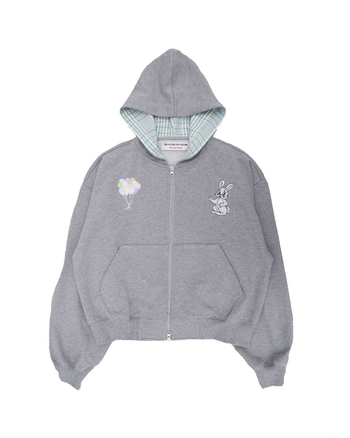 더뮤지엄비지터(THEMUSEUMVISITOR) RABBIT EMBROIDERY ZIPUP HOODIE (GREY)