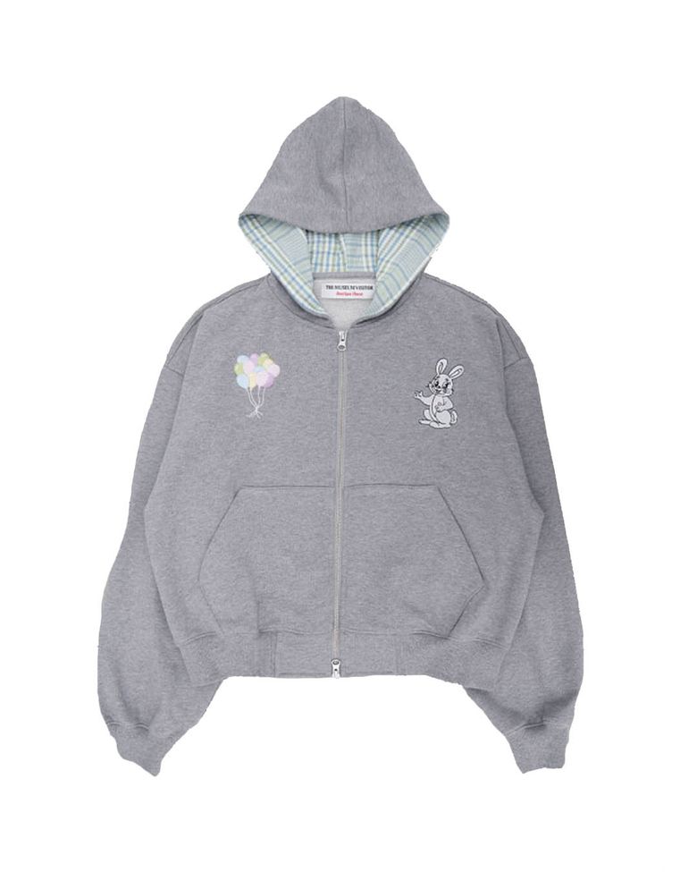 RABBIT EMBROIDERY ZIPUP HOODIE (GREY)