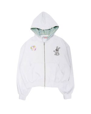 RABBIT EMBROIDERY ZIPUP HOODIE (WHITE)