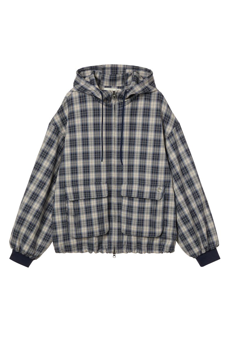 CHECK BOMBER JACKET IN NAVY