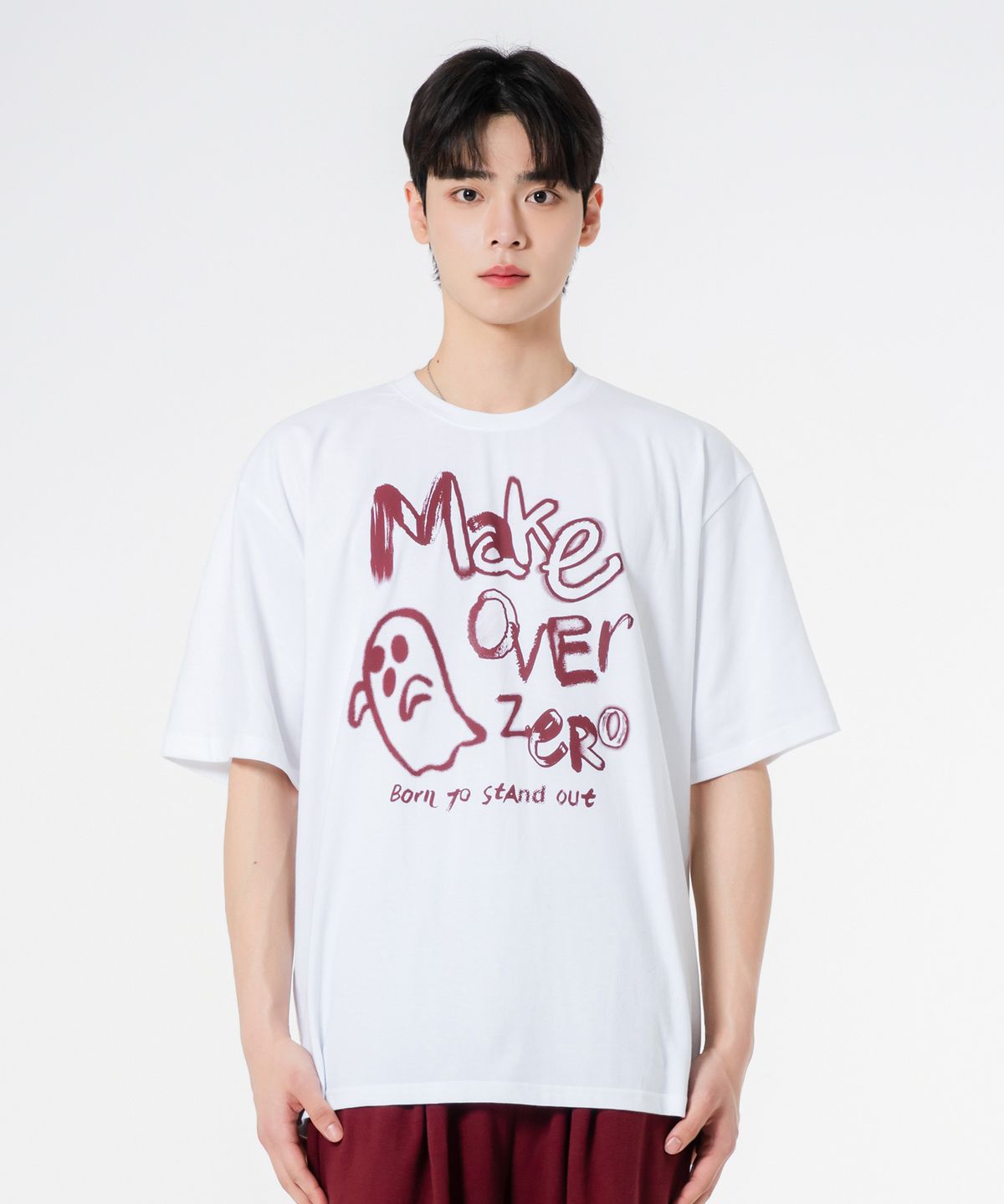 모즈모즈(MOZMOZ) 고스트 드로잉 오버핏 반팔티셔츠 화이트