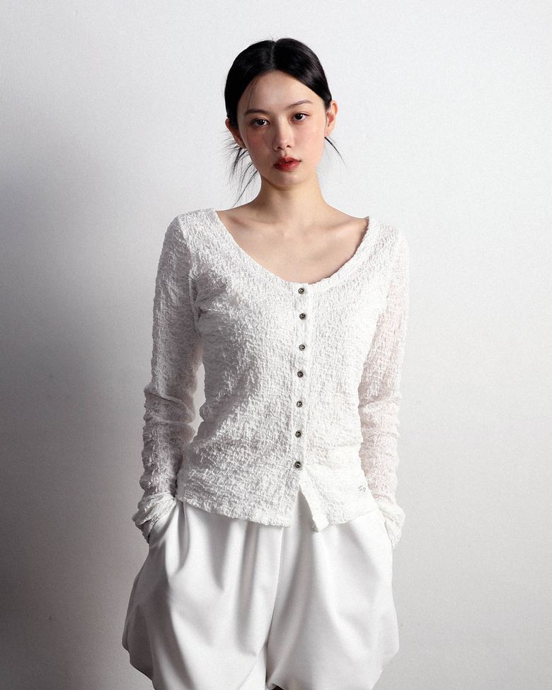 Boho 크링클 가디건 화이트