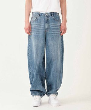 와이드 빅 벌룬 오버핏  데님 팬츠 유니섹스 (블루)
