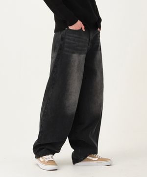 와이드 빅 벌룬 오버핏 데님 팬츠 유니섹스 (블랙)