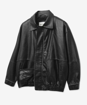 9181 빈티지 워싱 레더 오버핏 자켓 (BLACK)