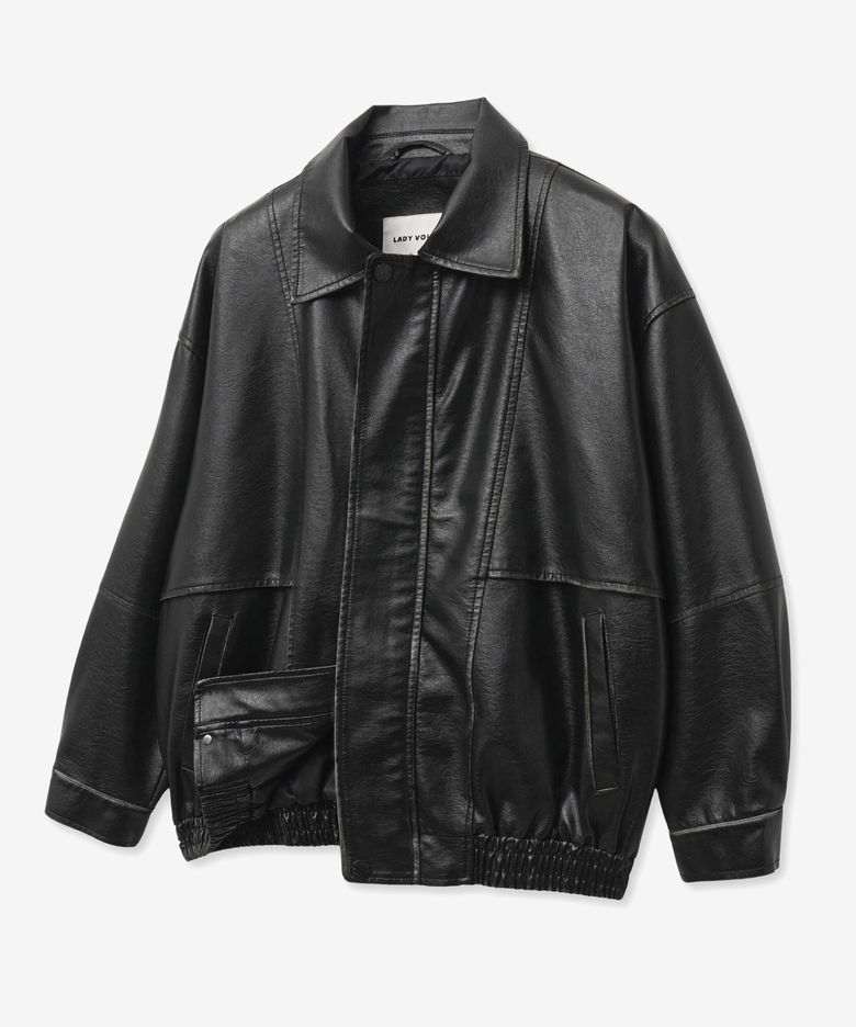 9181 빈티지 워싱 레더 오버핏 자켓 (BLACK)