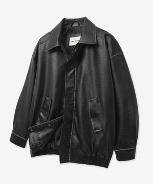 9184 빈티지 워싱 레더 오버핏 자켓 (BLACK)