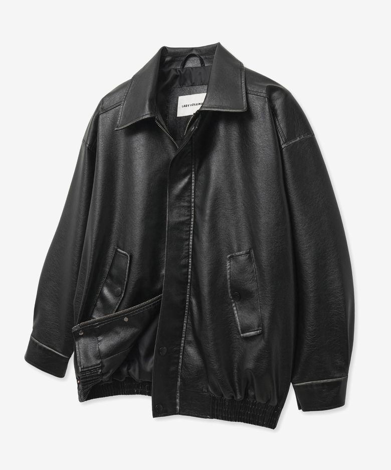 9184 빈티지 워싱 레더 오버핏 자켓 (BLACK)