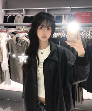 9185 워싱 레더 오버핏 블루종 점퍼 (BLACK)