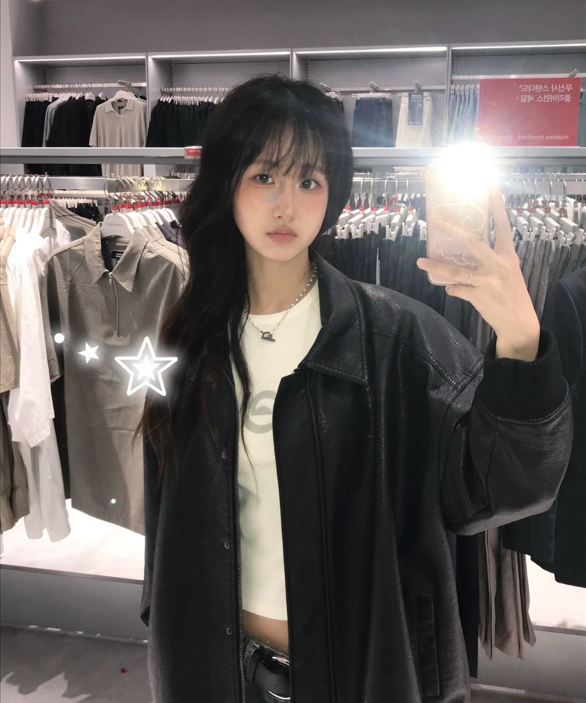 레이디 볼륨(LADY VOLUME) 9185 워싱 레더 오버핏 블루종 점퍼 (BLACK)