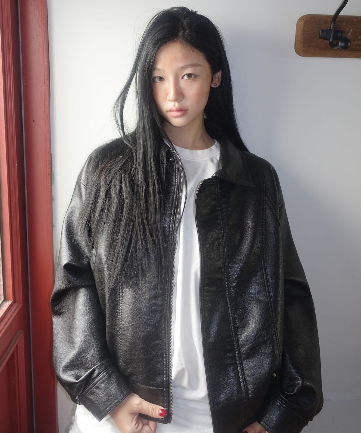 레이디 볼륨(LADY VOLUME) 9193 워싱 레더 자켓 (BLACK)
