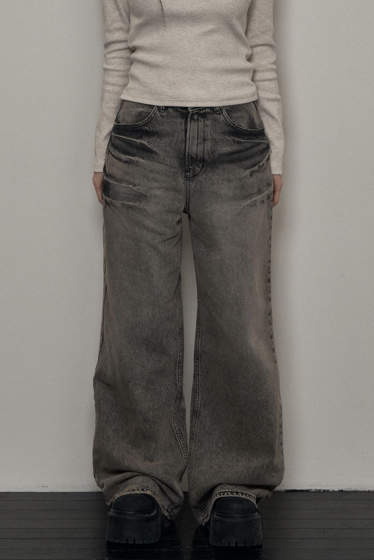 카키포인트(KHAKIPOINT) Washing Wide Denim (gray)