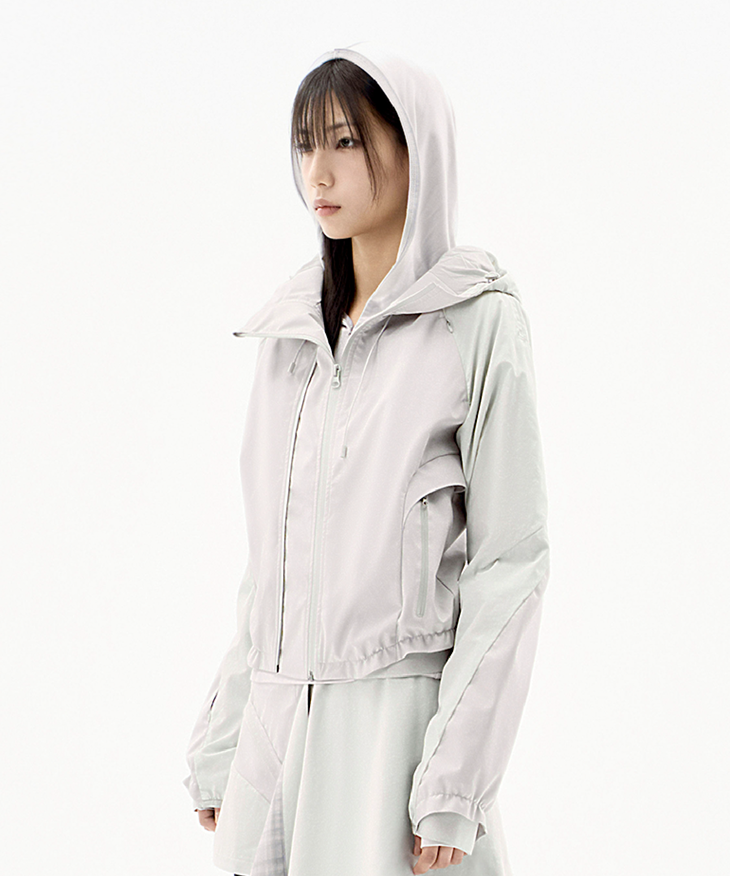 【OJOS】25SS★ Paneled Crop Shell Jacket MUSINSA | OJOS Paneled Crop Shell Jacket / Warm Grey