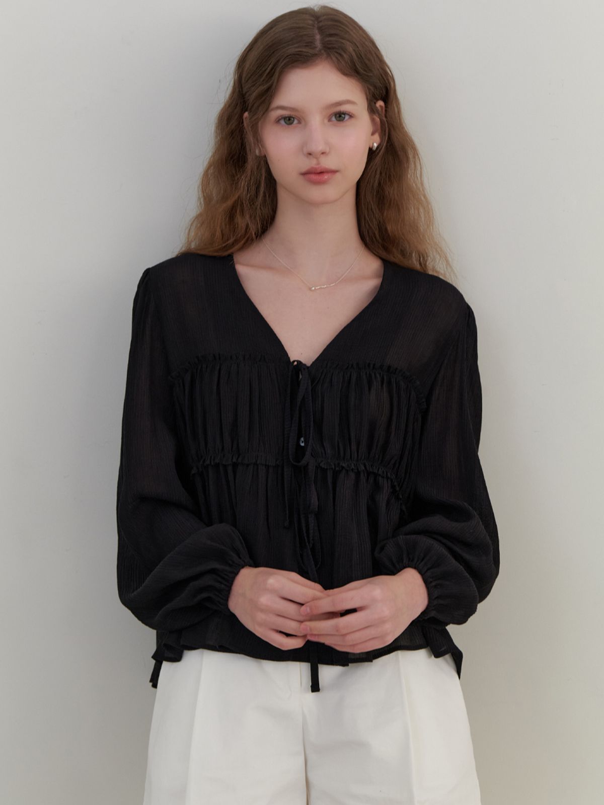 리엘(RE L) [15th] Creampuff blouse (black)