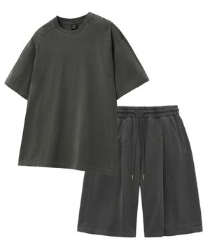 [SET] 어깨절개 피그먼트 반팔+피그먼트 와이드 원턱 쇼츠 셋업