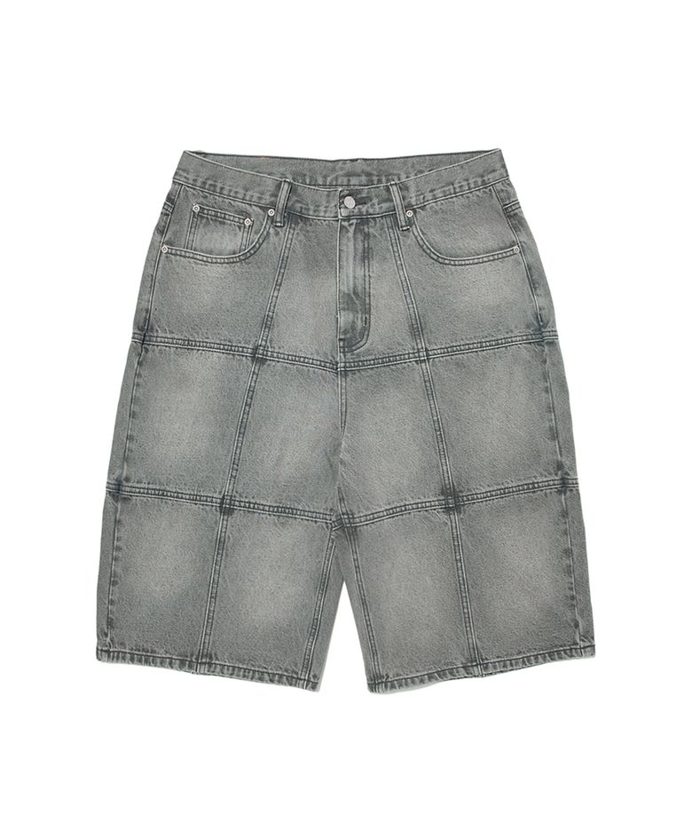 PATCH WORK DENIM SHORTS (GREY)