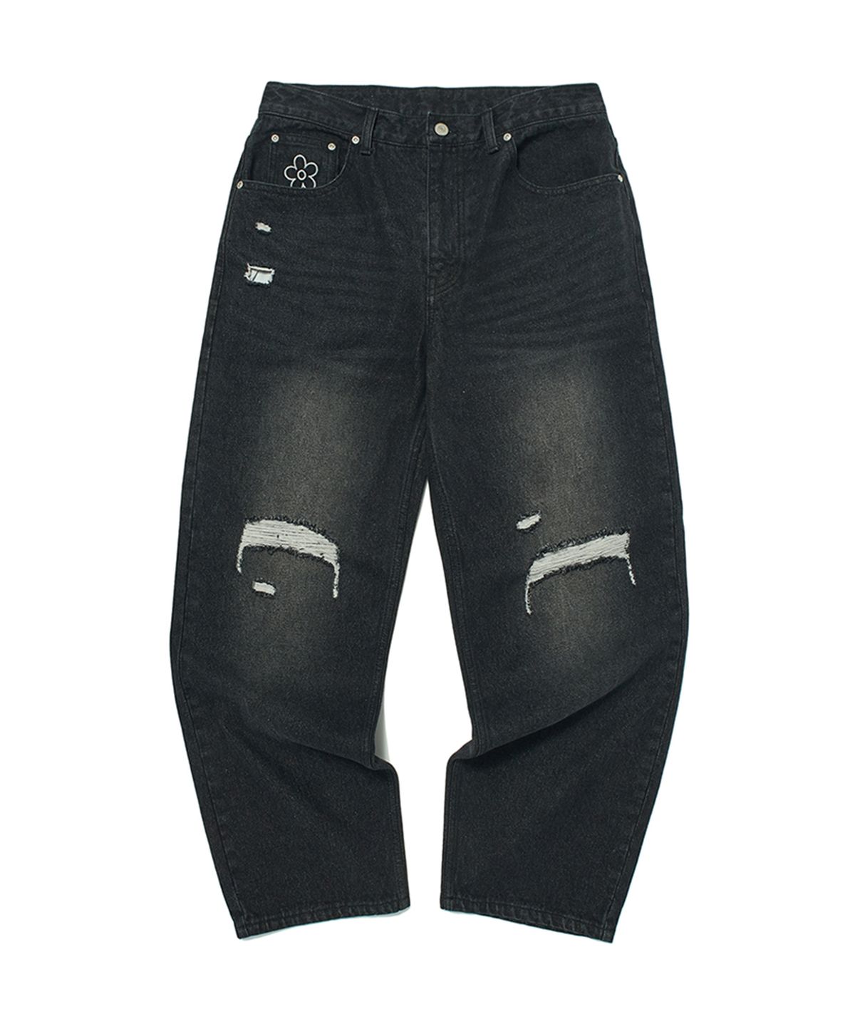 위캔더스(WKNDRS) FLORAL DENIM PANTS (BLACK)